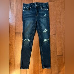 American Eagle Outfitters Women's Hi-rise Jegging Dark Blue Distressed 8S
